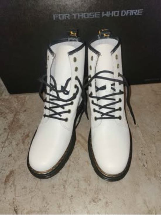 Dr. Martens Other - Dr. Martens White Leather Lace-Up Combat Boots with Black Trim